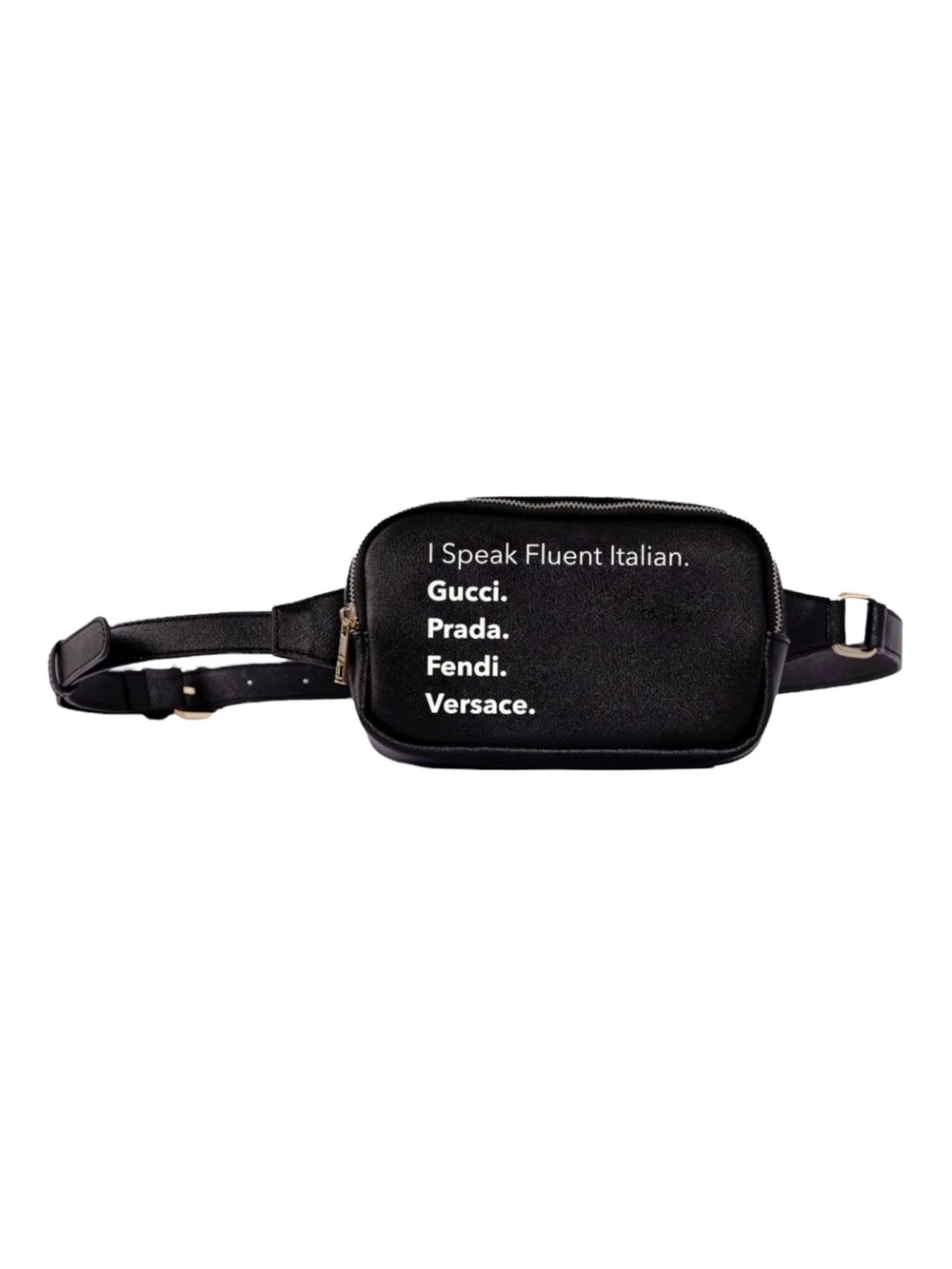 I Speak Fluent Italian Black Leather Belt Bag-NWOT